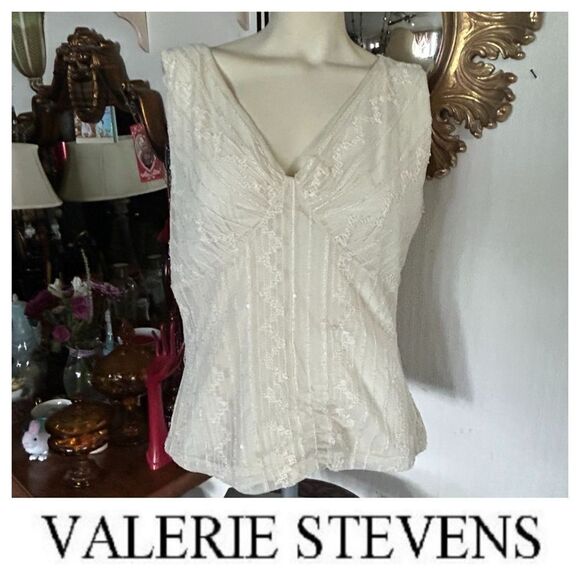 Valerie Stevens Tops - Cream Lace & Sequin Sleeveless Top